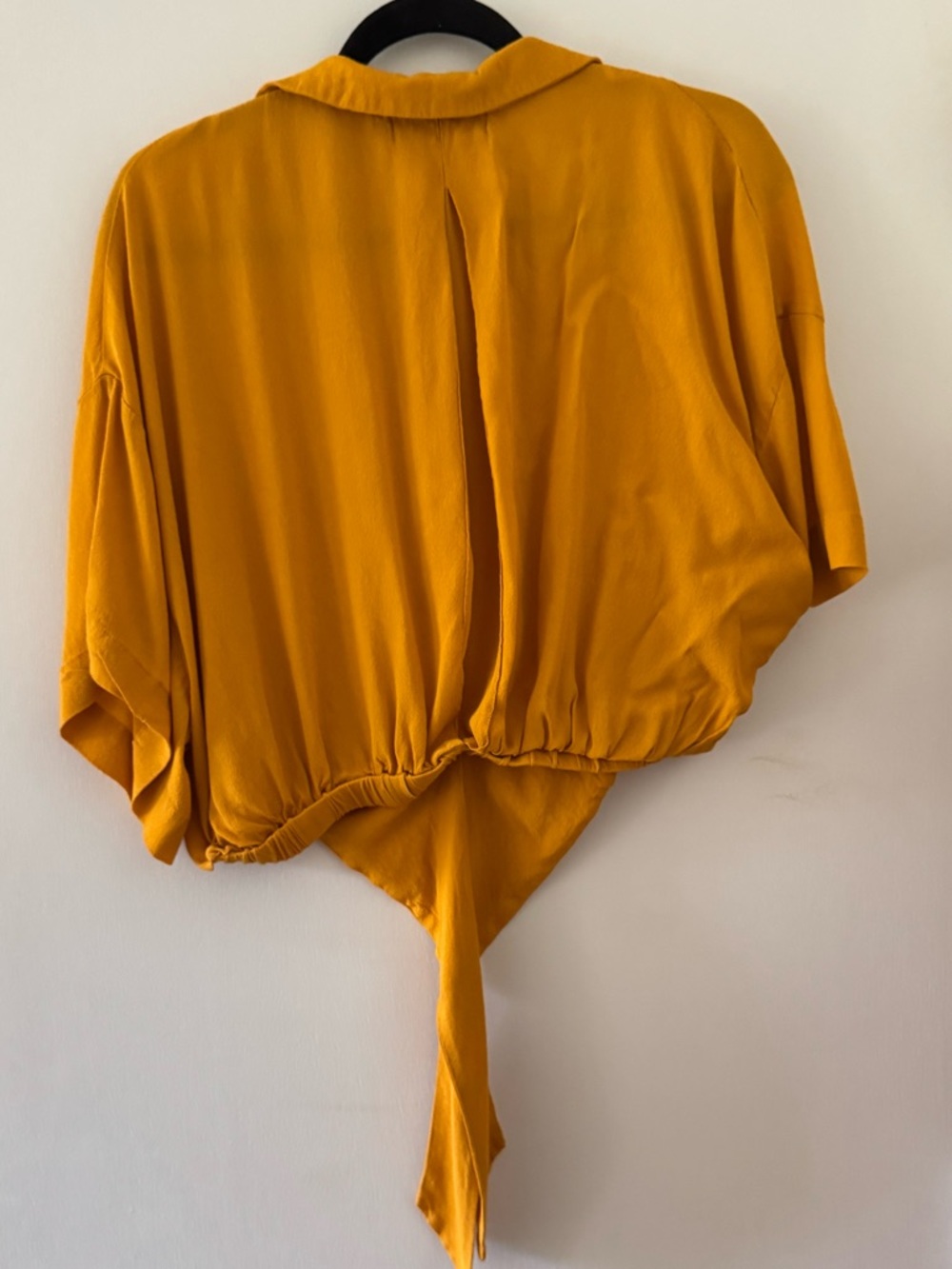 Ava Sky Mustard Tie-Front Button Crop Shirt - Picture 4 of 5